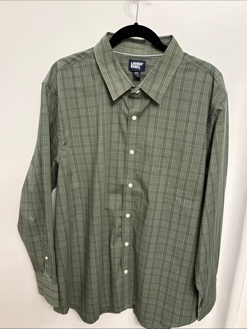 Lands' End Olive Green Plaid Button-Up Shirt